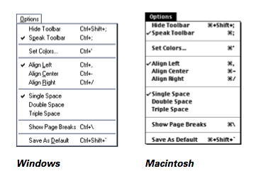 pull down options menu