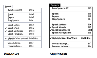 pull down speech menu